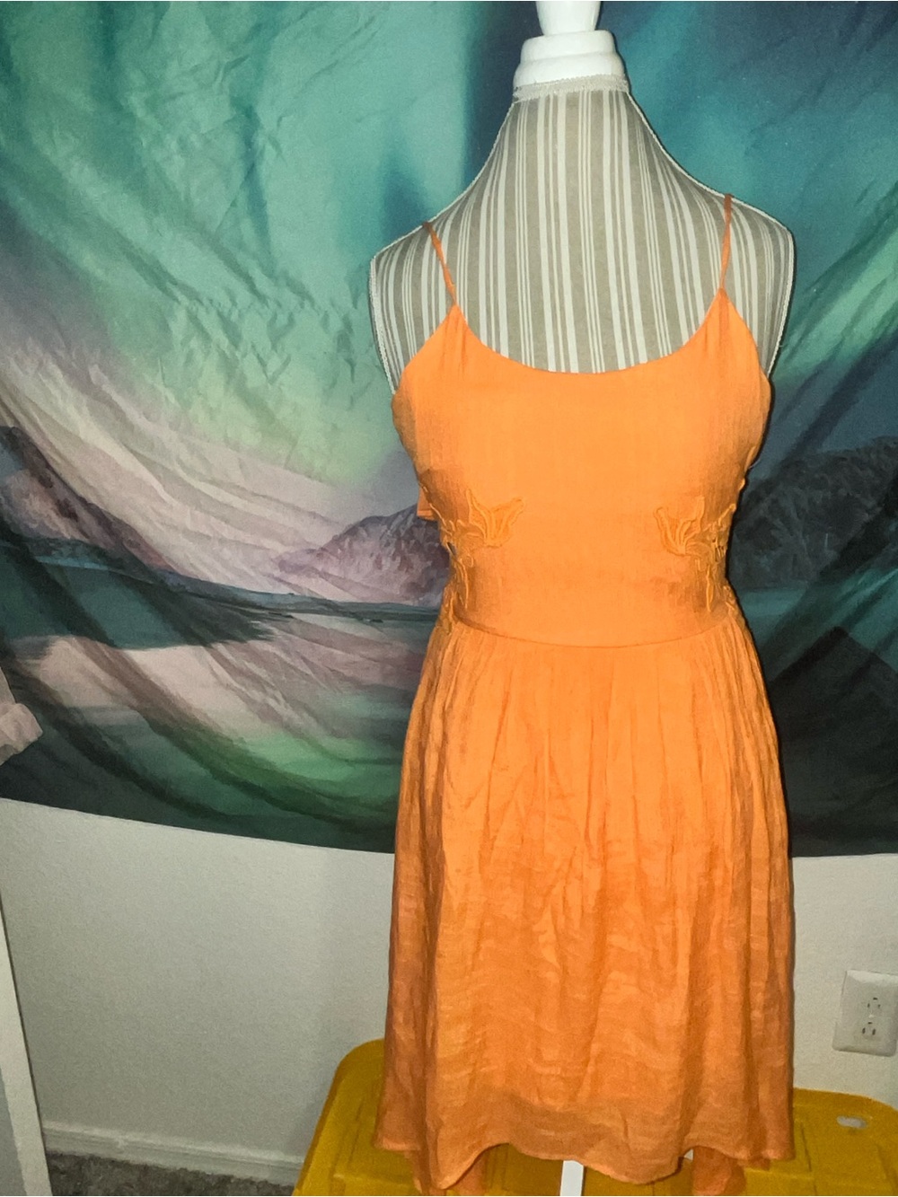 Bright Orange Spaghetti-Strap Midi Dress